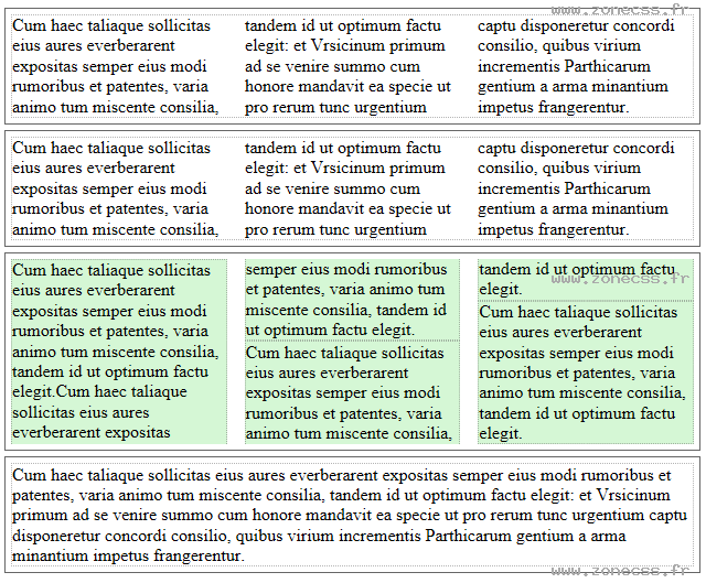 copie d'écran de l'affichage de la propriété CSS columns