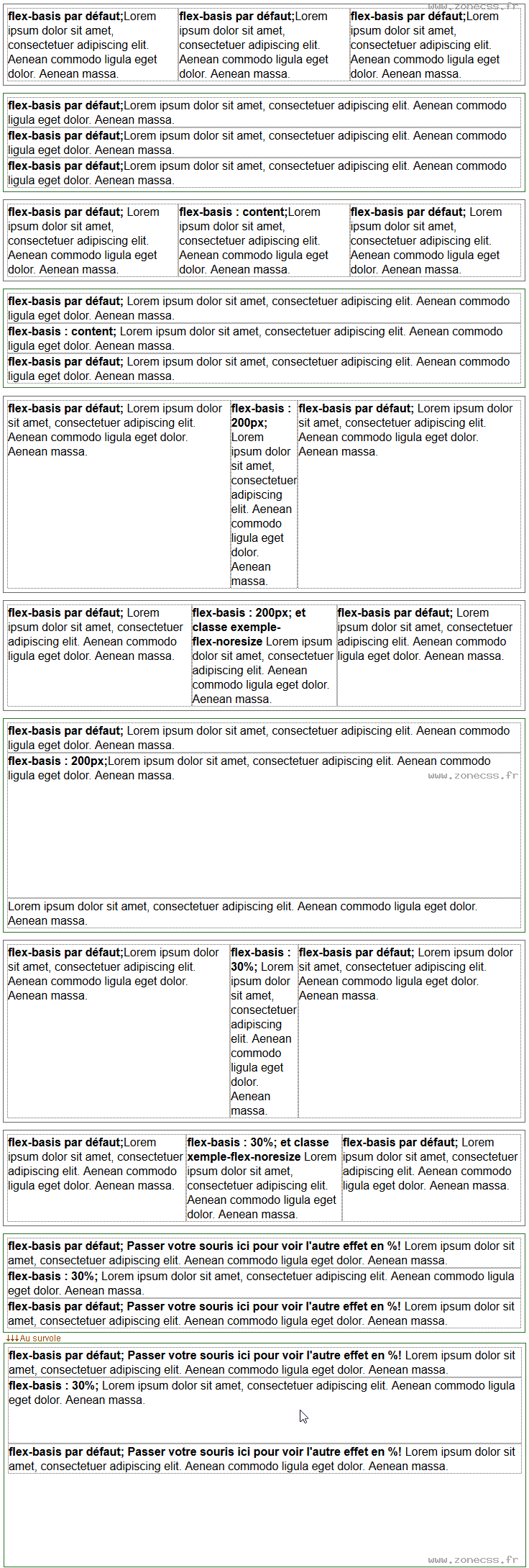 copie d'écran de l'affichage de la propriété CSS flex-basis