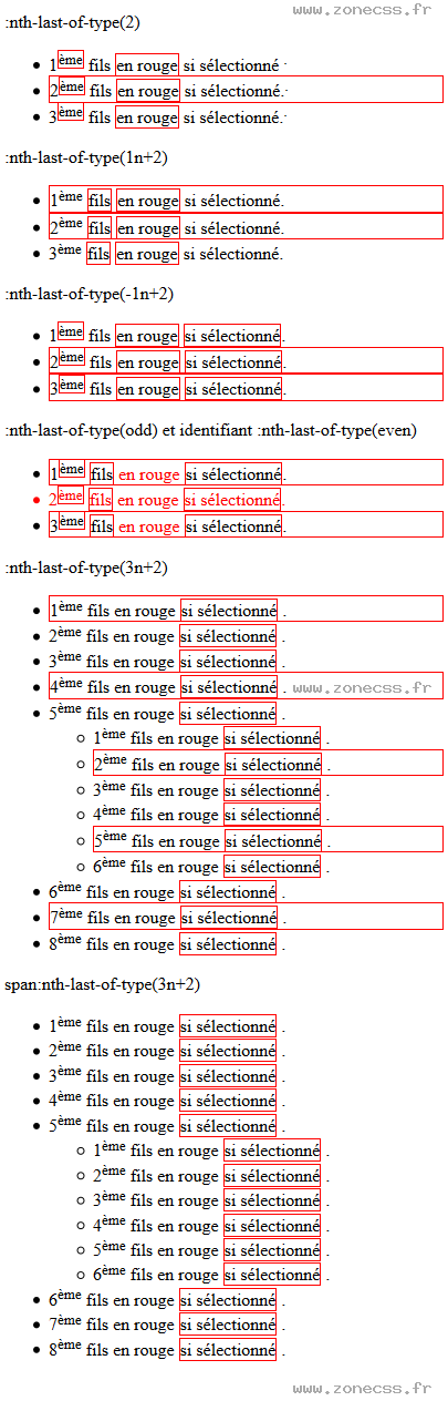 copie d'écran de l'affichage du sélecteur CSS :nth-last-of-type