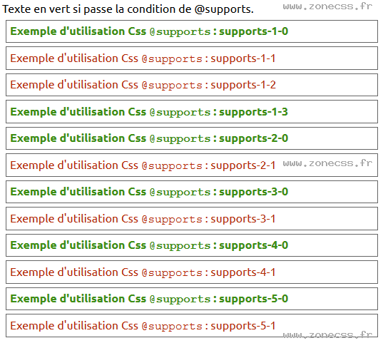 copie d'écran de l'affichage de la règle CSS @supports{}