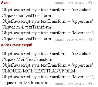 copie d'écran de l'affichage de la propriété JS / CSS textTransform